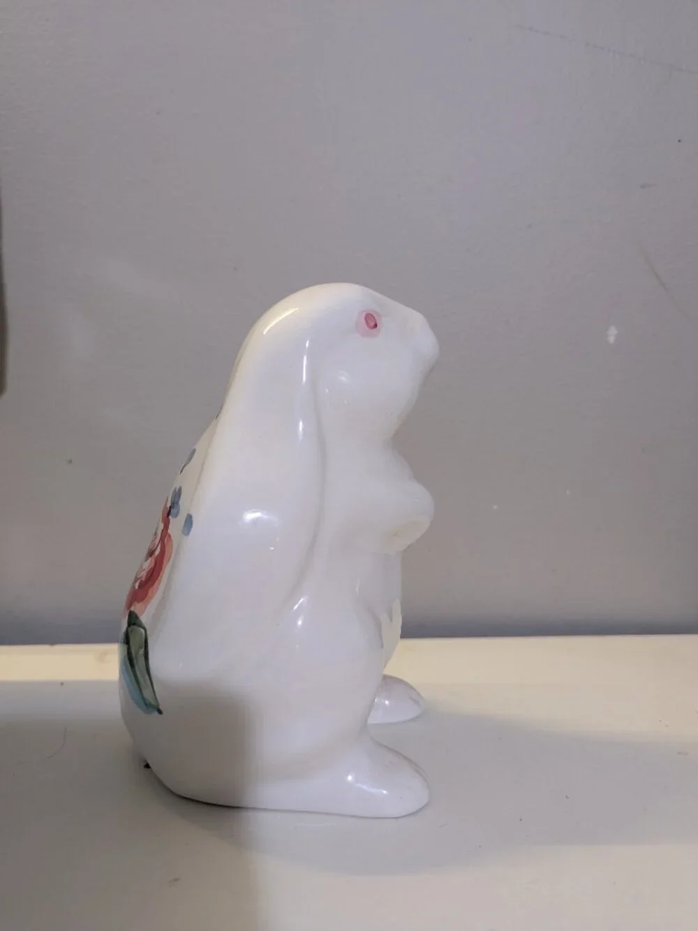 Vintage Hand Painted Floral Glazed Ceramic Porcelain Bunny Rabbit Easter